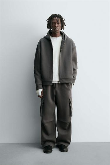 NEOPRENE-EFFECT PLEATED HOODIE - Blue / Grey by Zara