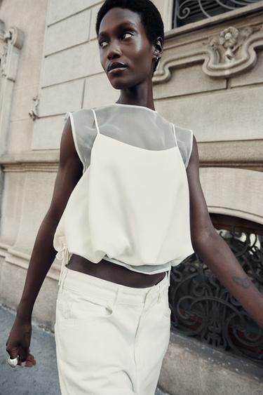 COMBINED ORGANZA BALLOON TOP - Ecru by Zara