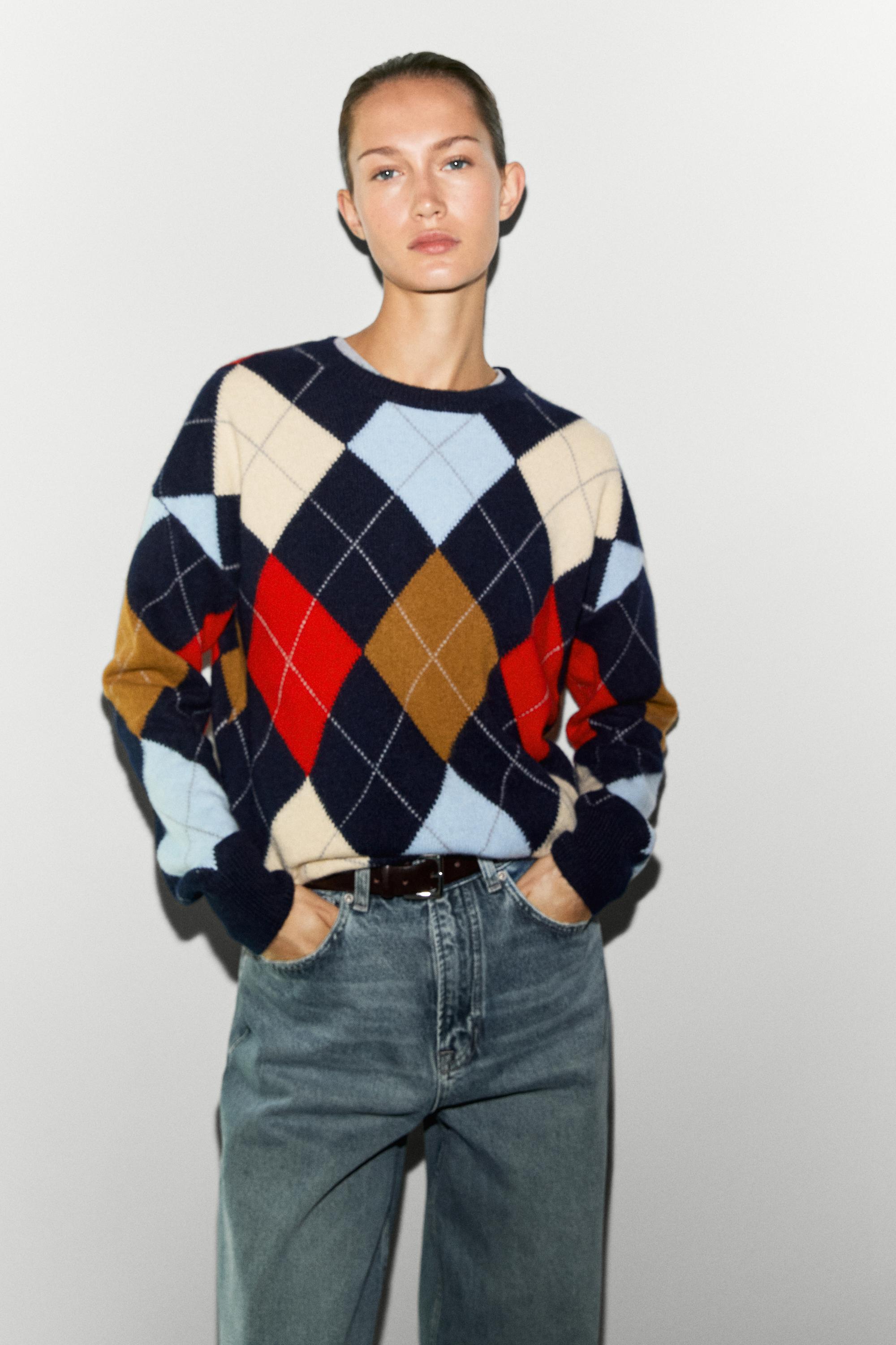 Pull à losanges en maille 100 % laine
