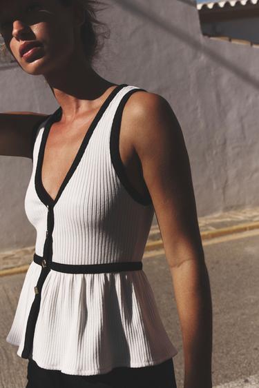 TOP CANALÉ BOTONES - Blanco / Negro de Zara