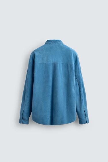 REGULAR FIT SUEDE LEATHER OVERSHIRT - Blue by Zara - Image 8
