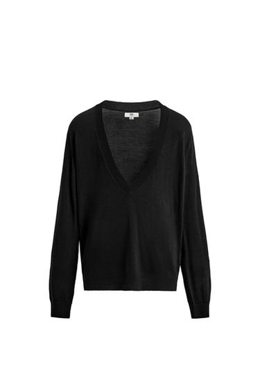 LIMITED EDITION WOOL V-NECK JUMPER - Black by Zara