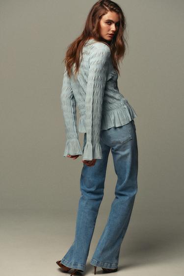 GILET EN MAILLE PLIS - Bleu clair de Zara