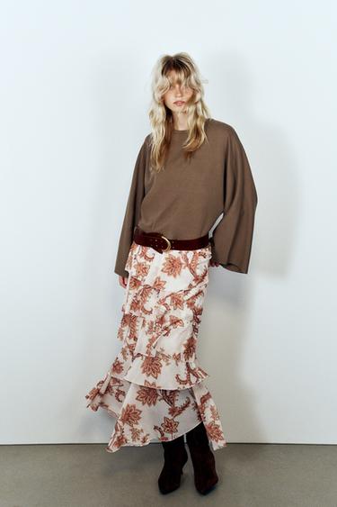 PRINTED RUFFLE SKIRT - Tans by Zara - Image 0