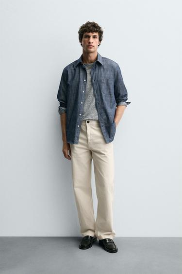 Zara STRAIGHT FIT CHINO PANTS - Ecru