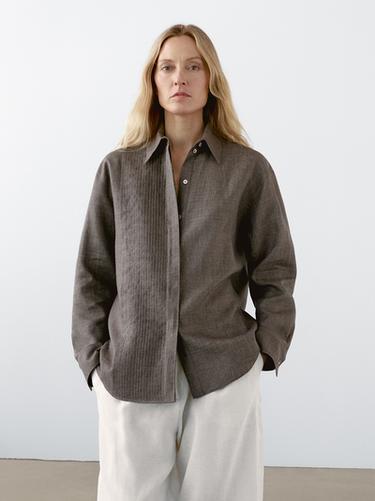 Camisa ligera jaretas 100% lino - Marrón de Zara