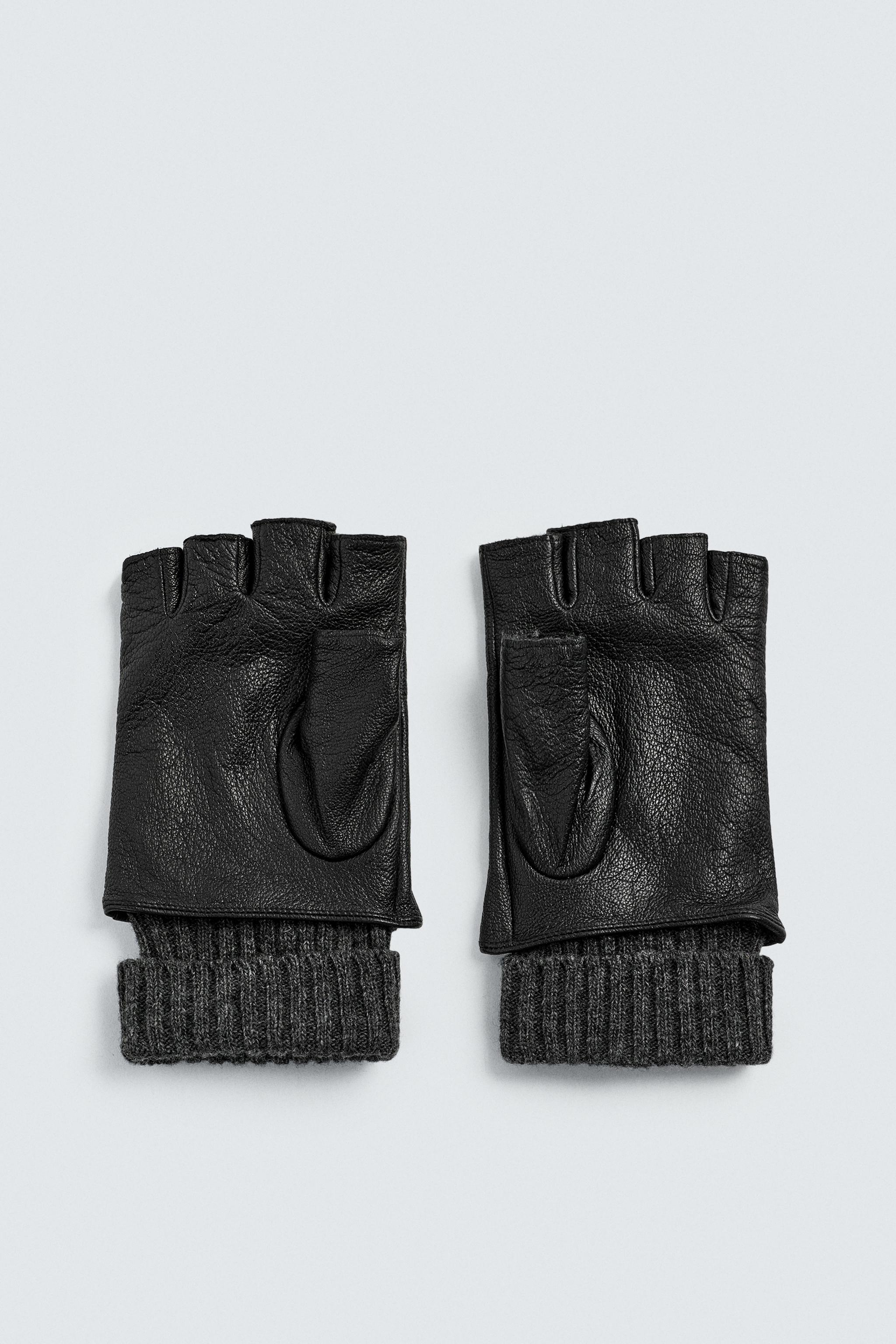 CONTRAST LEATHER MITTENS Black ZARA UAE Dubai/Sharjah/Ajman