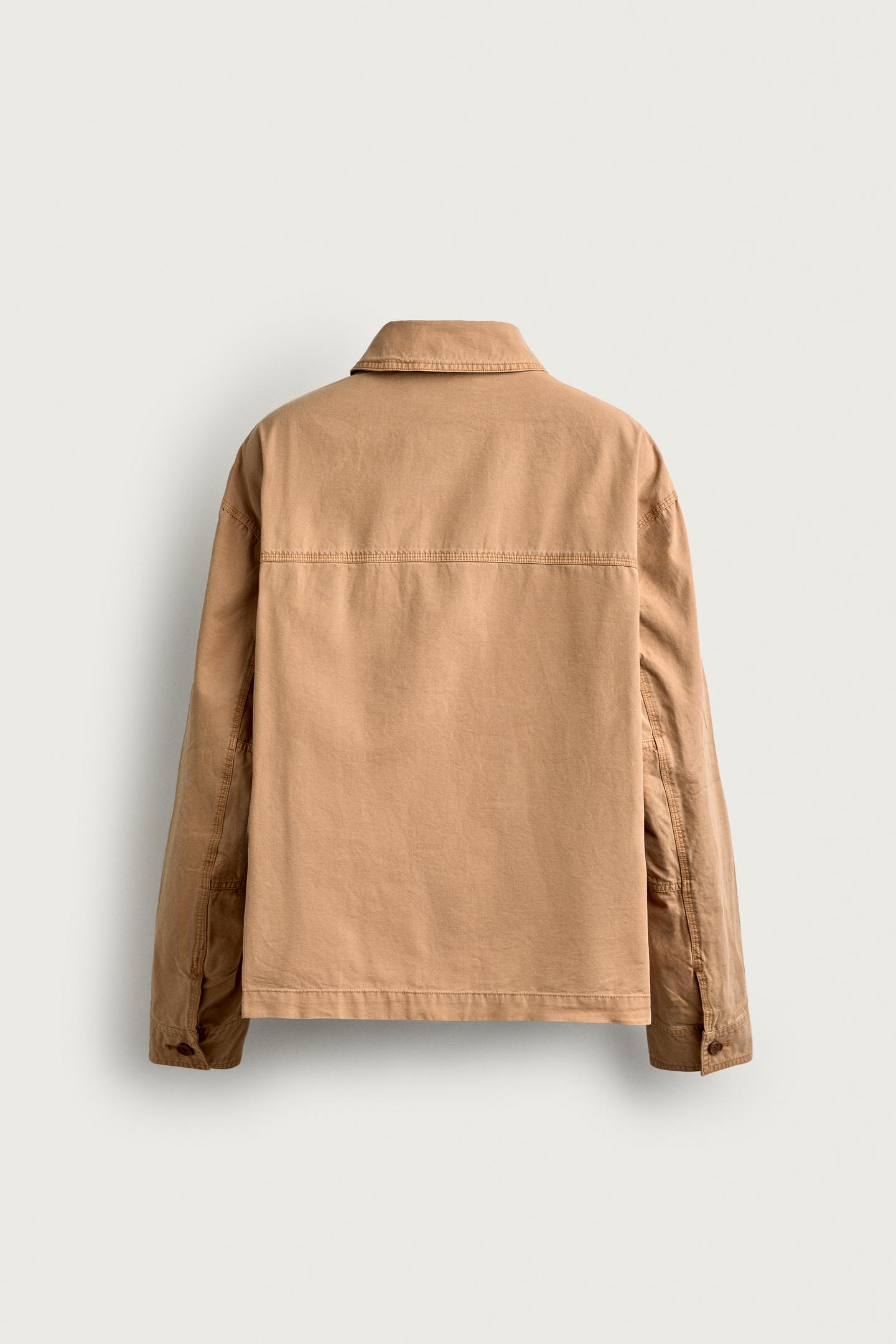 Мужская рубашка-куртка Zara свободного кроя, с карманом, цвет: Серо-коричневый коричневый — фото 9