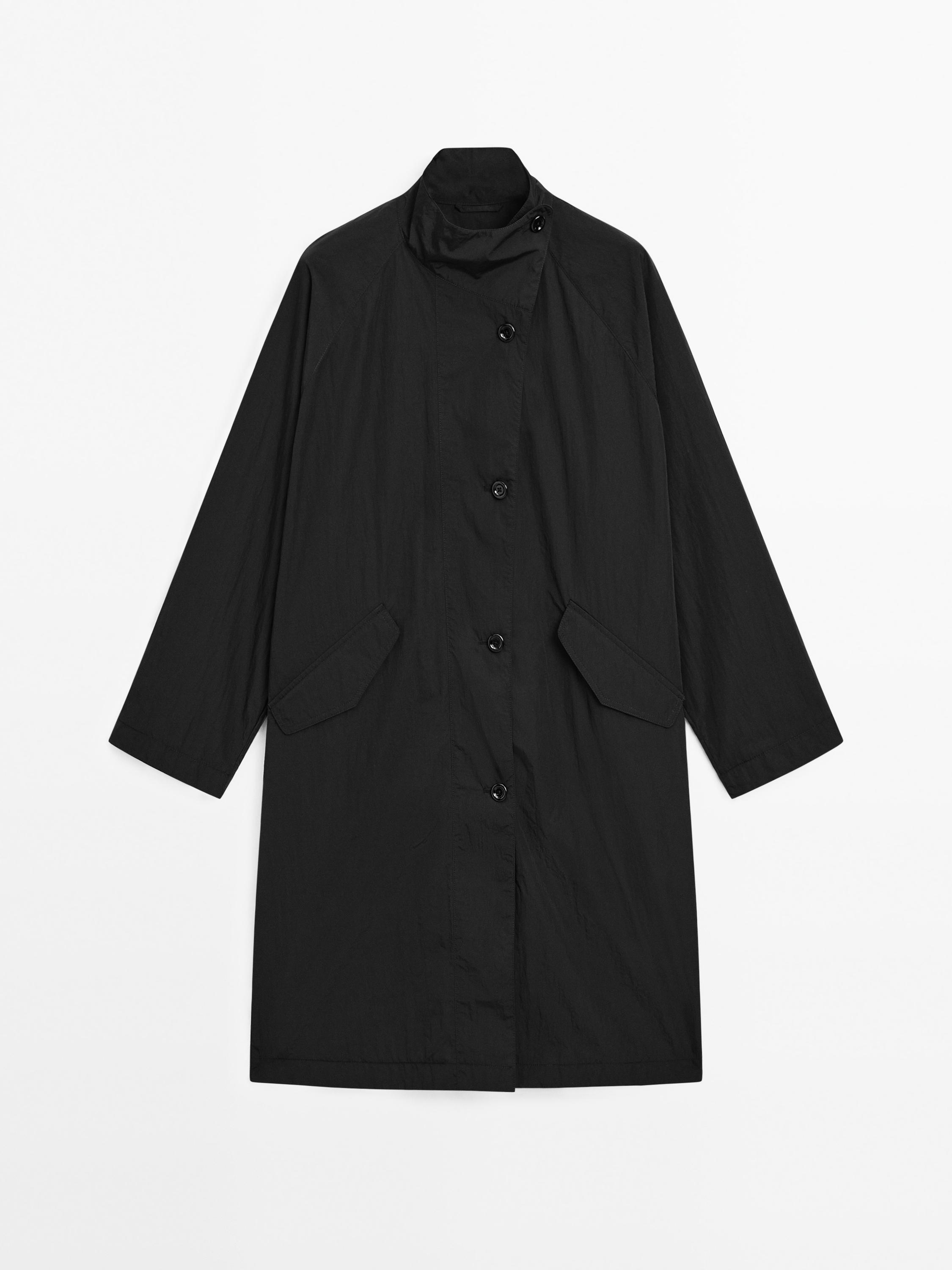Oversize flowing trench coat water-repellent fabric