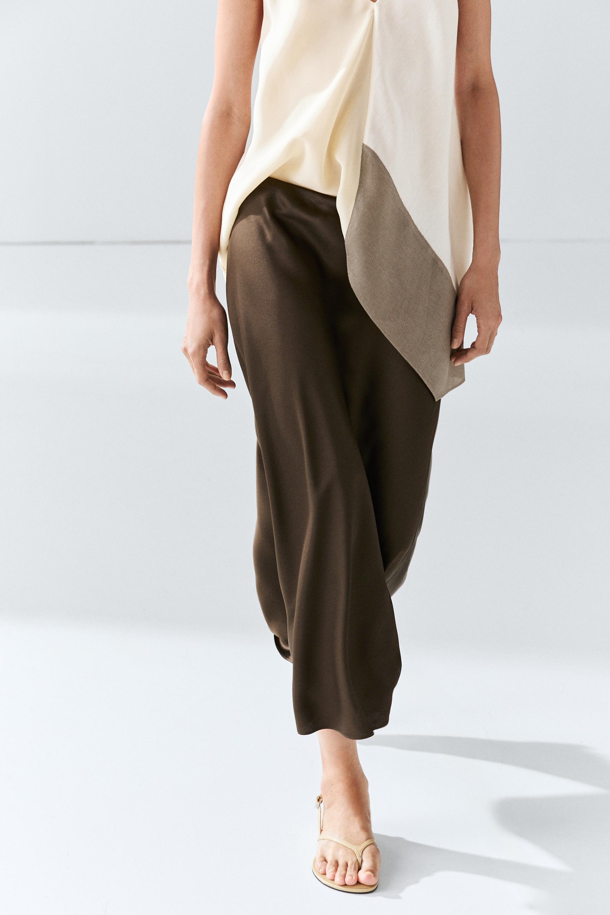 Flowing satin skirt — Brown