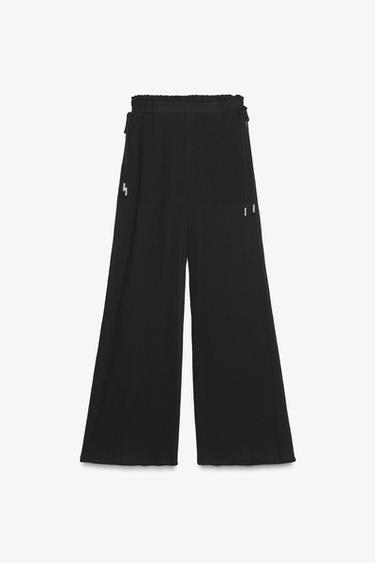 Zara SEMI-SHEER WIDE LEG PANTS - Black