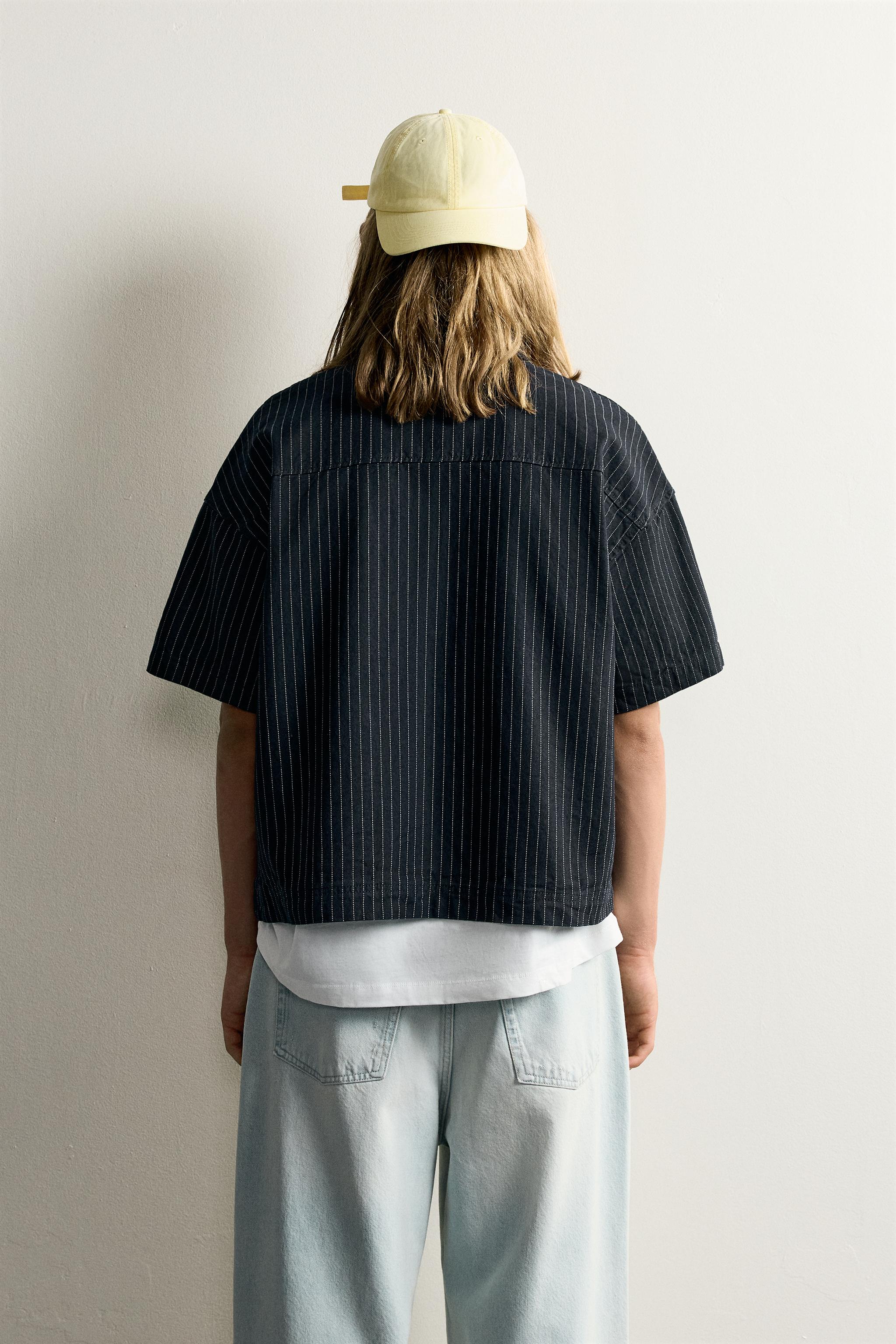 Мужские рубашки Zara PINSTRIPE BOXY FIT DENIM SHIRT — фото 3