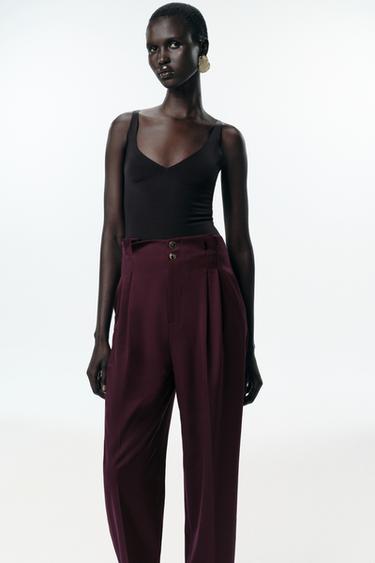 PAPER BAG TROUSERS WITH DARTS - Burgundy by Zara - Image 3