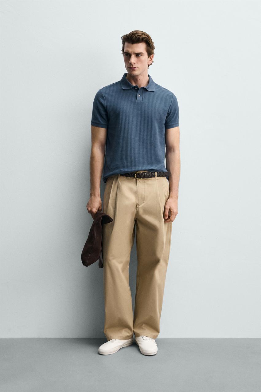 REGULAR FIT RIBBED POLO SHIRT - Navy blue | ZARA United States REGULAR FIT RIBBED POLO SHIRT - Navy blue | ZARA United States