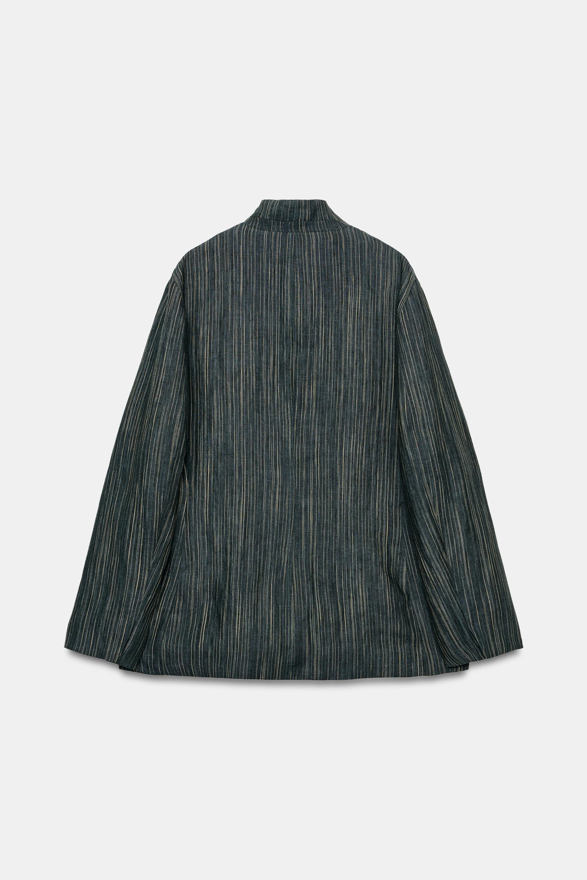 ZW COLLECTION STRIPED LINEN BLAZER - Blue gray | ZARA United States