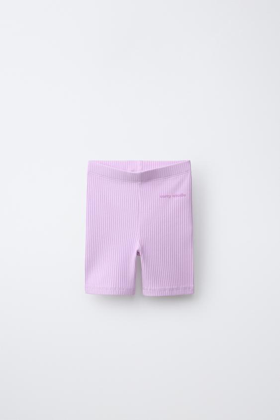 RIBBED CYCLING LEGGINGS WITH EMBOSSED TEXT - Mauve by Zara - Image 0