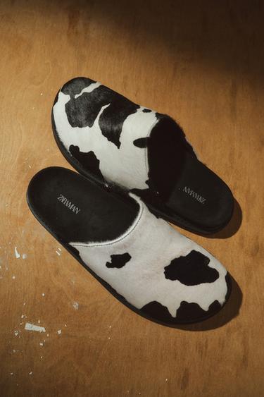 Zara 帶毛皮革木屐 - 多色