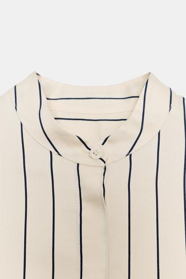 ZW COLLECTION STRIPED SHIRT WITH VOLUME SLEEVES - Ecru / Navy by Zara - Image 7