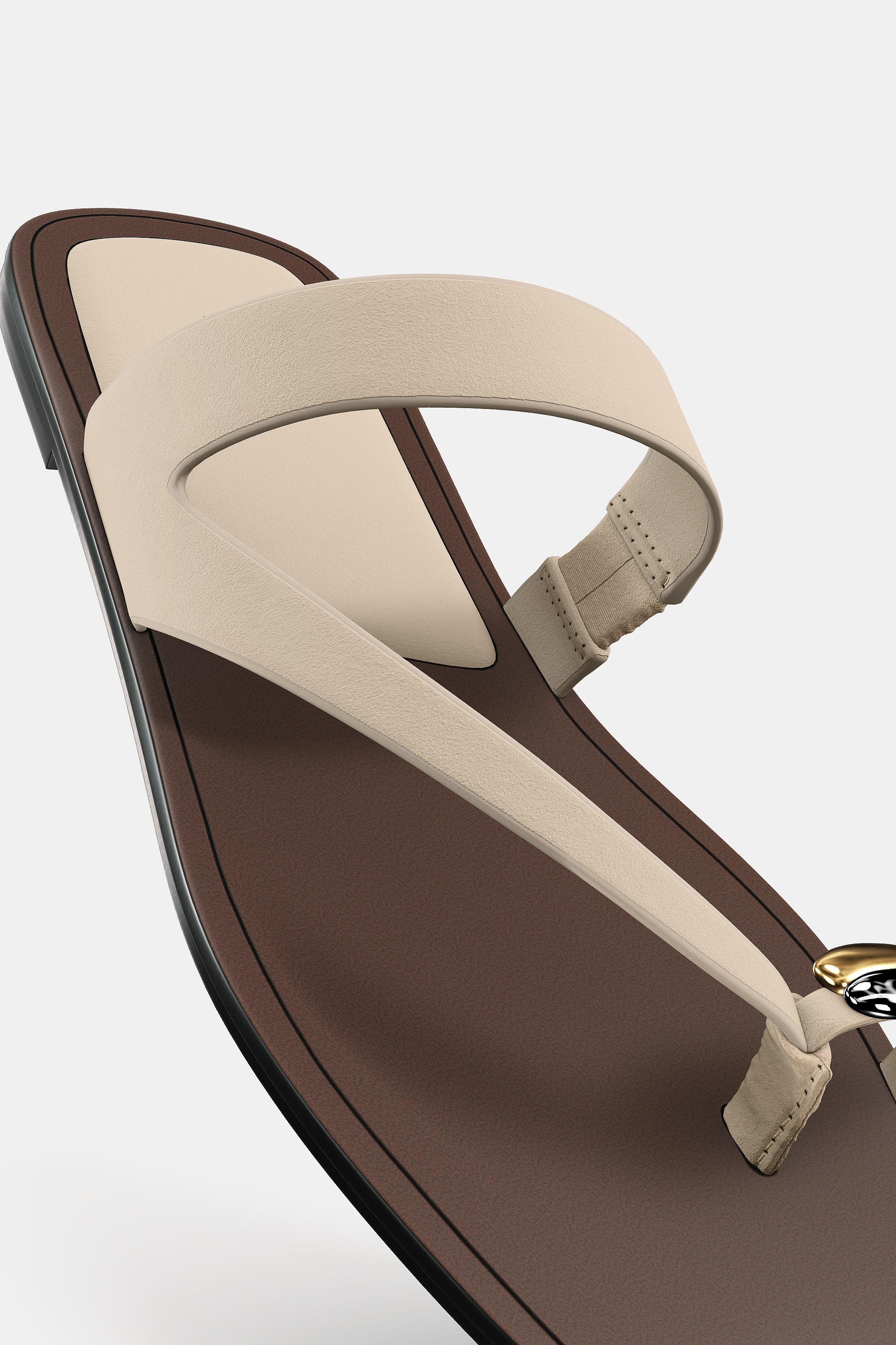 Zara LEATHER SANDALS WITH METAL DETAIL - Beige