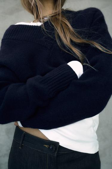 Zara BASIC V-NECK KNIT SWEATER - Navy blue - Image 0