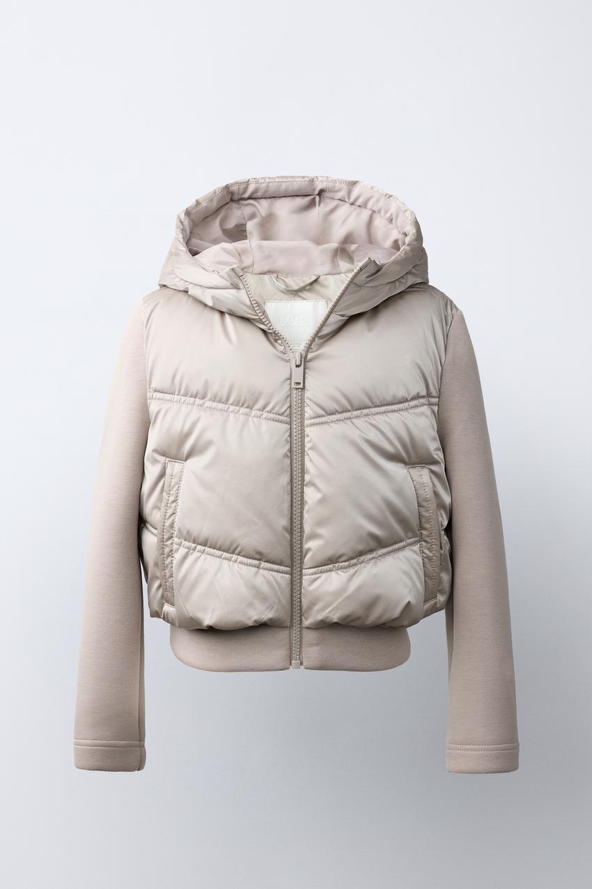 コントラスト フード付きパフジャケット - カバ | ZARA Japan / 日本