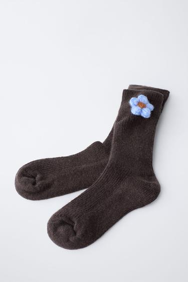 CHAUSSETTES FLEUR AVEC LAINE - Marron de Zara - Image 2