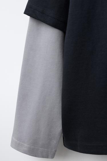 T-SHIRT DOUBLE MANCHE INSCRIPTION - Bleu / Gris de Zara - Image 3