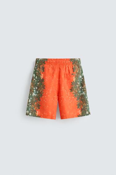 LONG FLORAL PRINT SWIMMING TRUNKS - Coral by Zara - Image 7