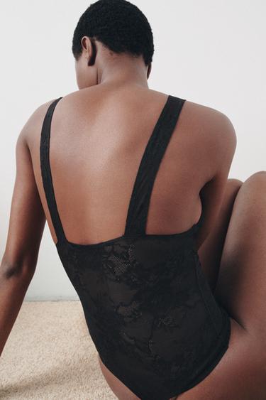 BODY AVEC POLYAMIDE ET DENTELLE - Noir de Zara - Image 2