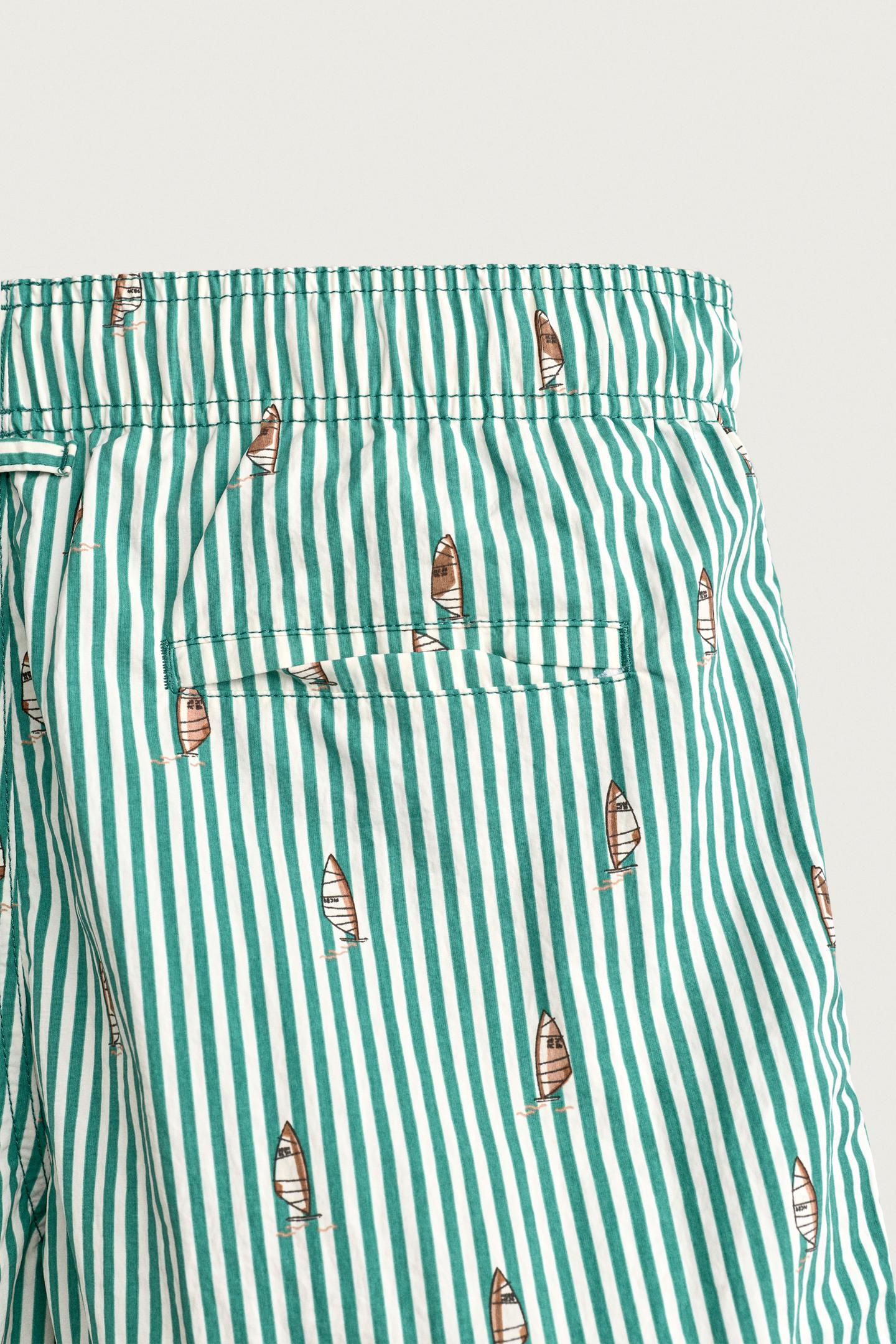 Пляжные шорты для мужчин, средней длины, в полоску — Zara, цвет: Зелёный полосатый — фото 4