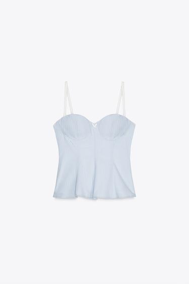 PEPLUM POPLIN TOP WITH BOW - Blue/White by Zara - Image 3