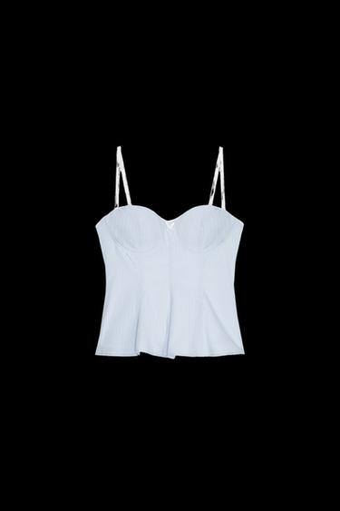 TOP POPELÍN LAZO PEPLUM - Azul / Blanco de Zara - Imagen 0