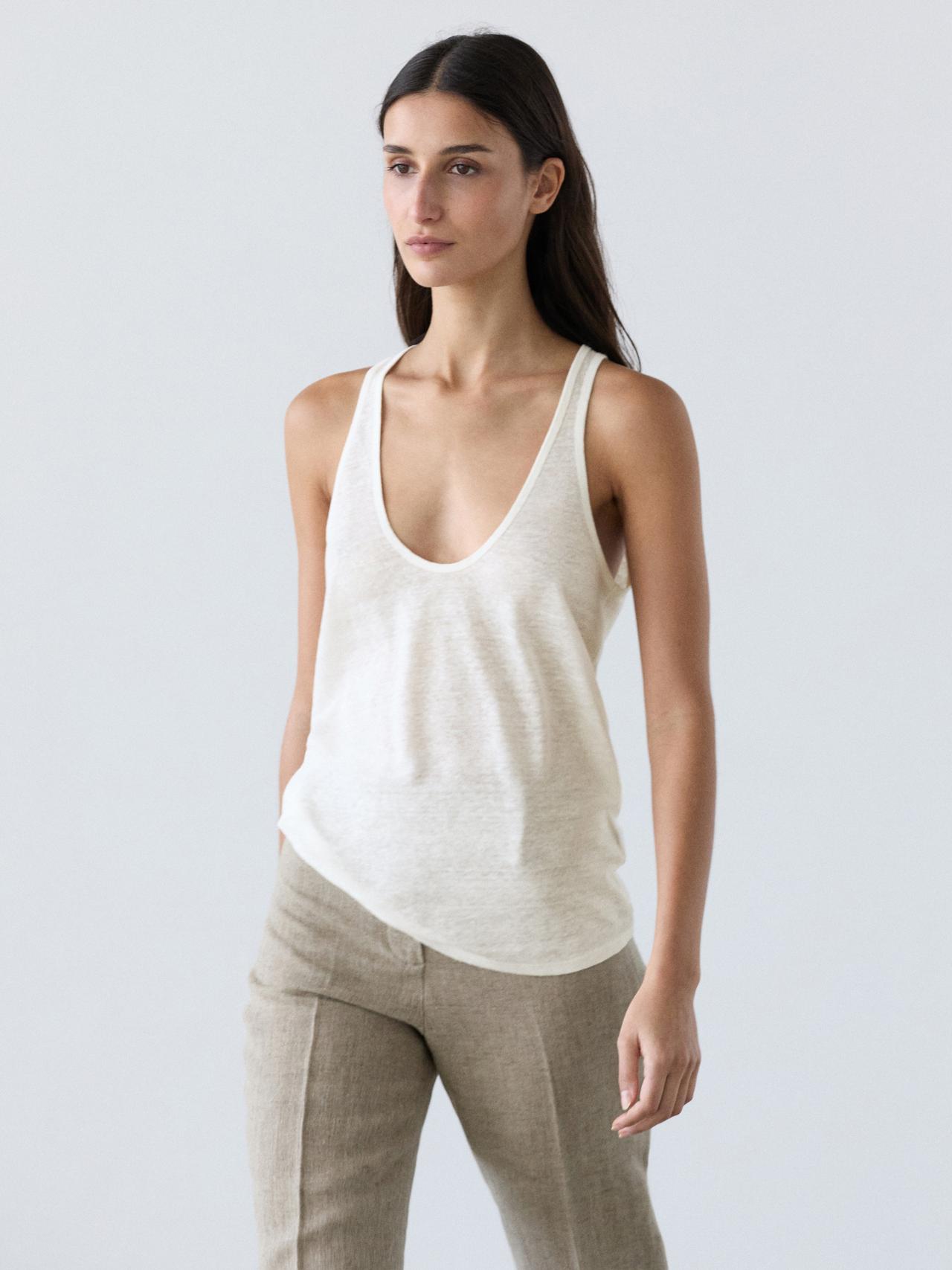 Flowing 100% linen top — Oyster-white