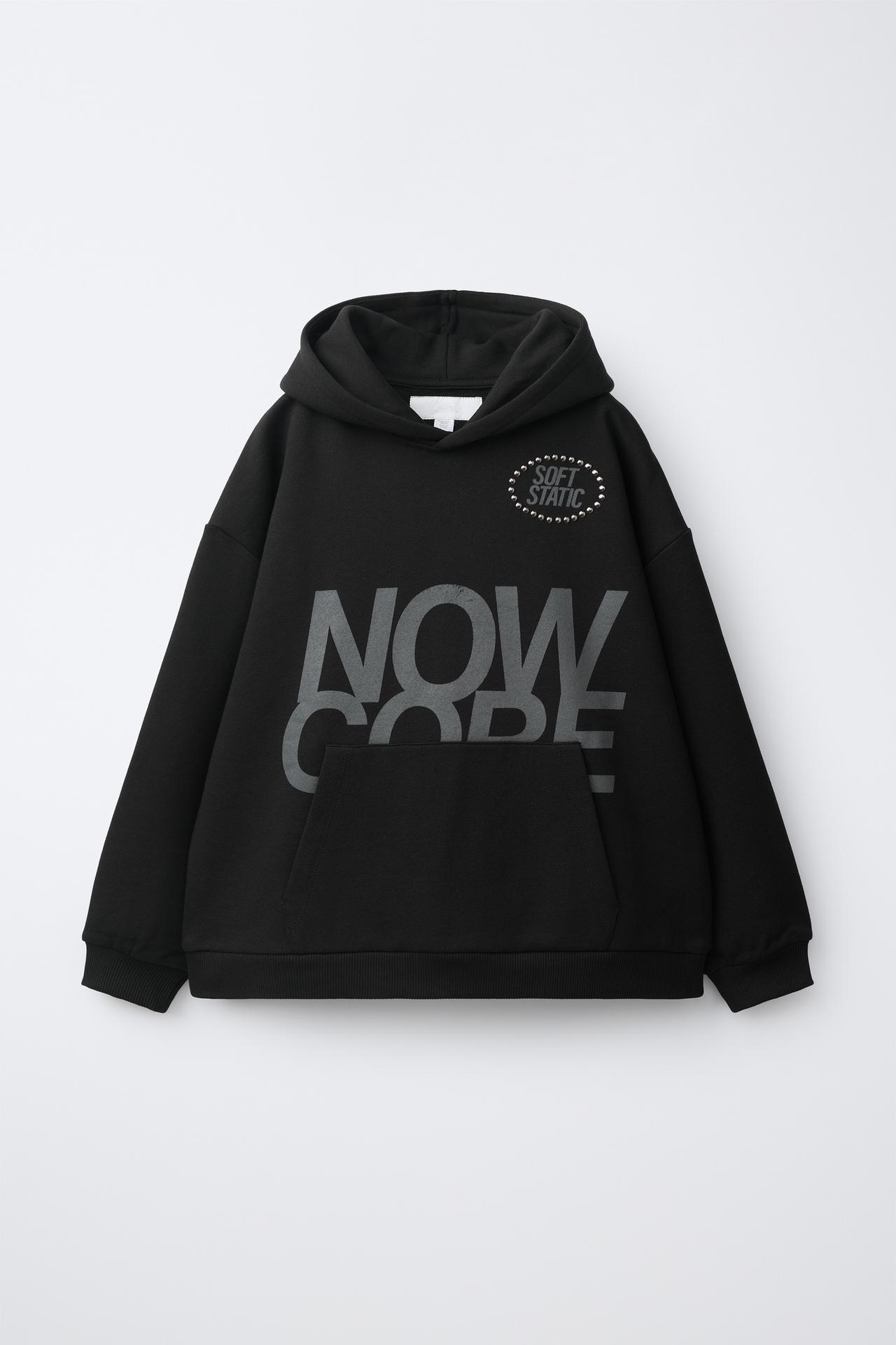 TEXT AND STUD HOODIE — Black