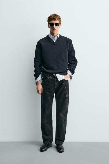 ВОВНЯНИЙ СВЕТР ІЗ V-ПОДІБНИМ КОМІРОМ AARON LEVINE X ZARA - Темно-синій/блакитний Zara