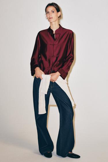 Zara SATIN EFFECT FROG FASTENING SHIRT ZW COLLECTION - Burgundy