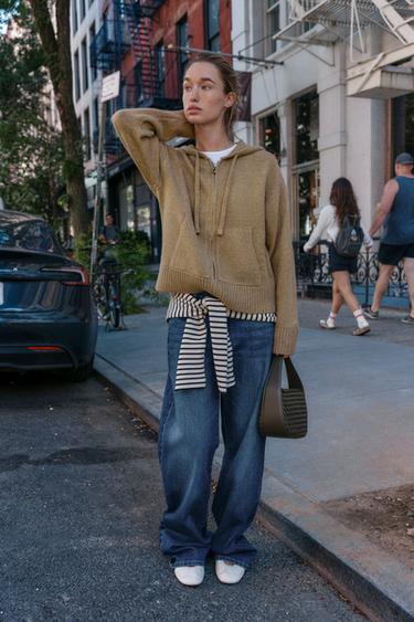 В'ЯЗАНА ТОЛСТОВКА З КАПЮШОНОМ - бежево-коричневий Zara - Зображення 0
