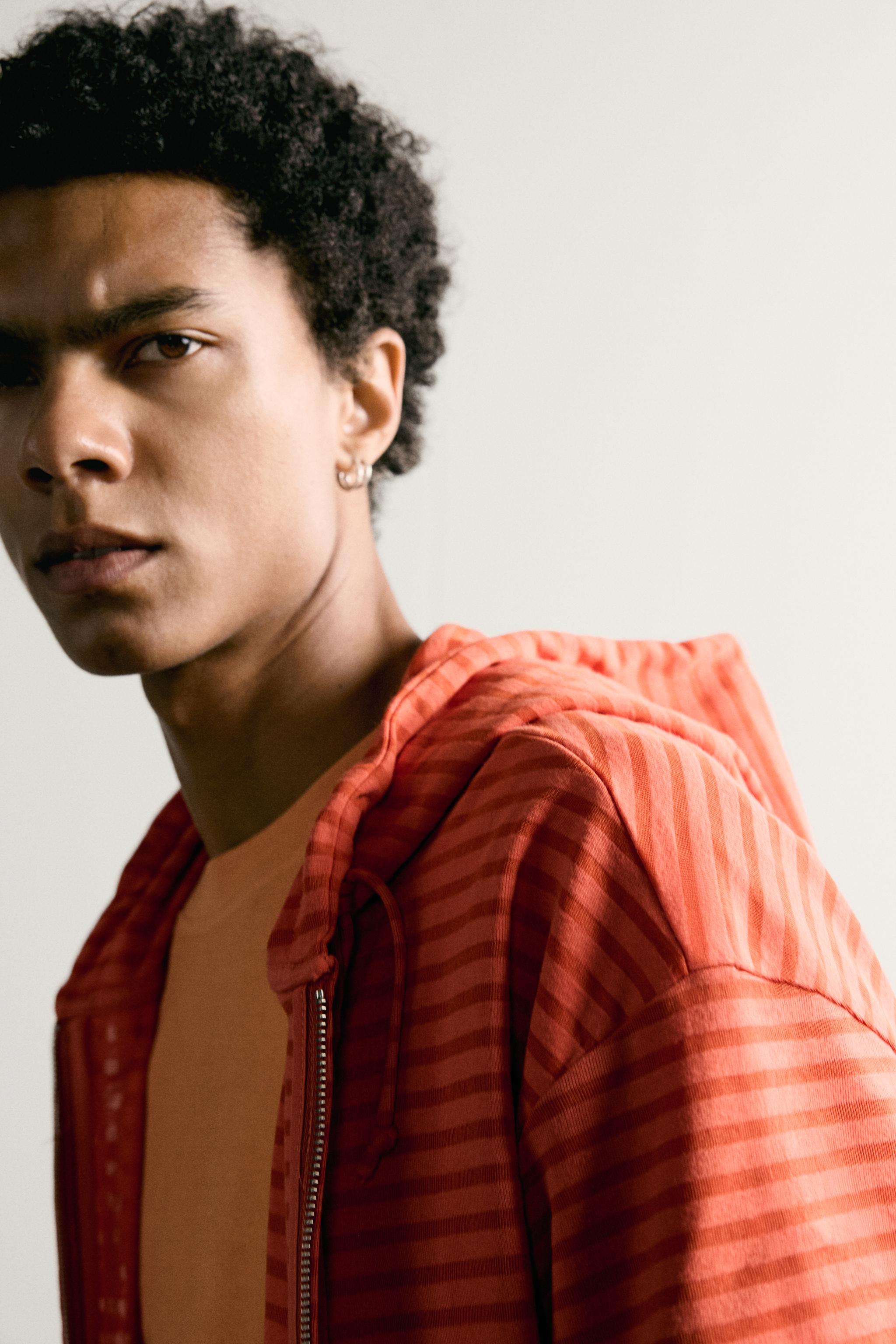 Мужские худи Zara STRIPED HOODED SWEATSHIRT — фото 6