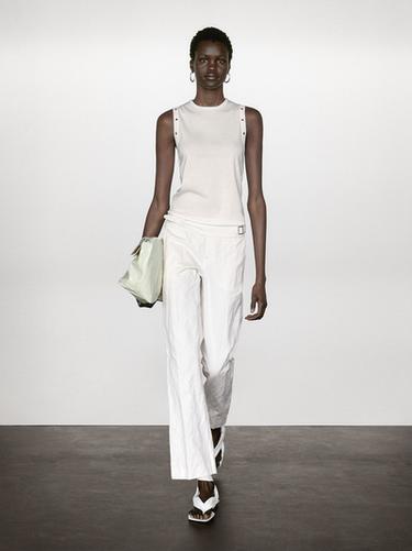 Zara Crew neck T-shirt with eyelet detail - White - Image 0
