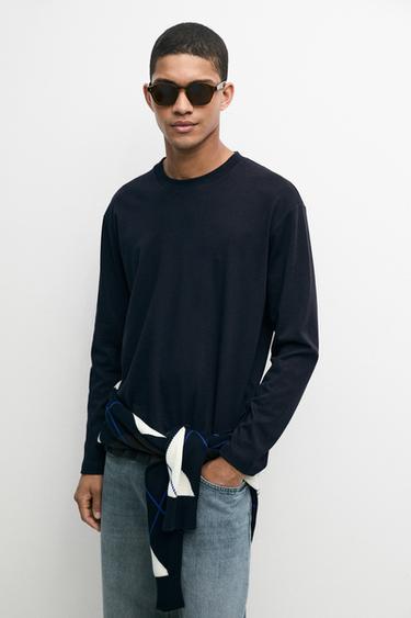 Zara 100% cotton long sleeve T-shirt - Navy blue