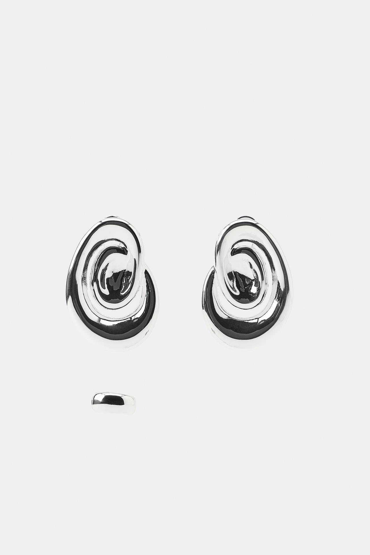 OVAL EARRING AND EARCUFF SET — Silver