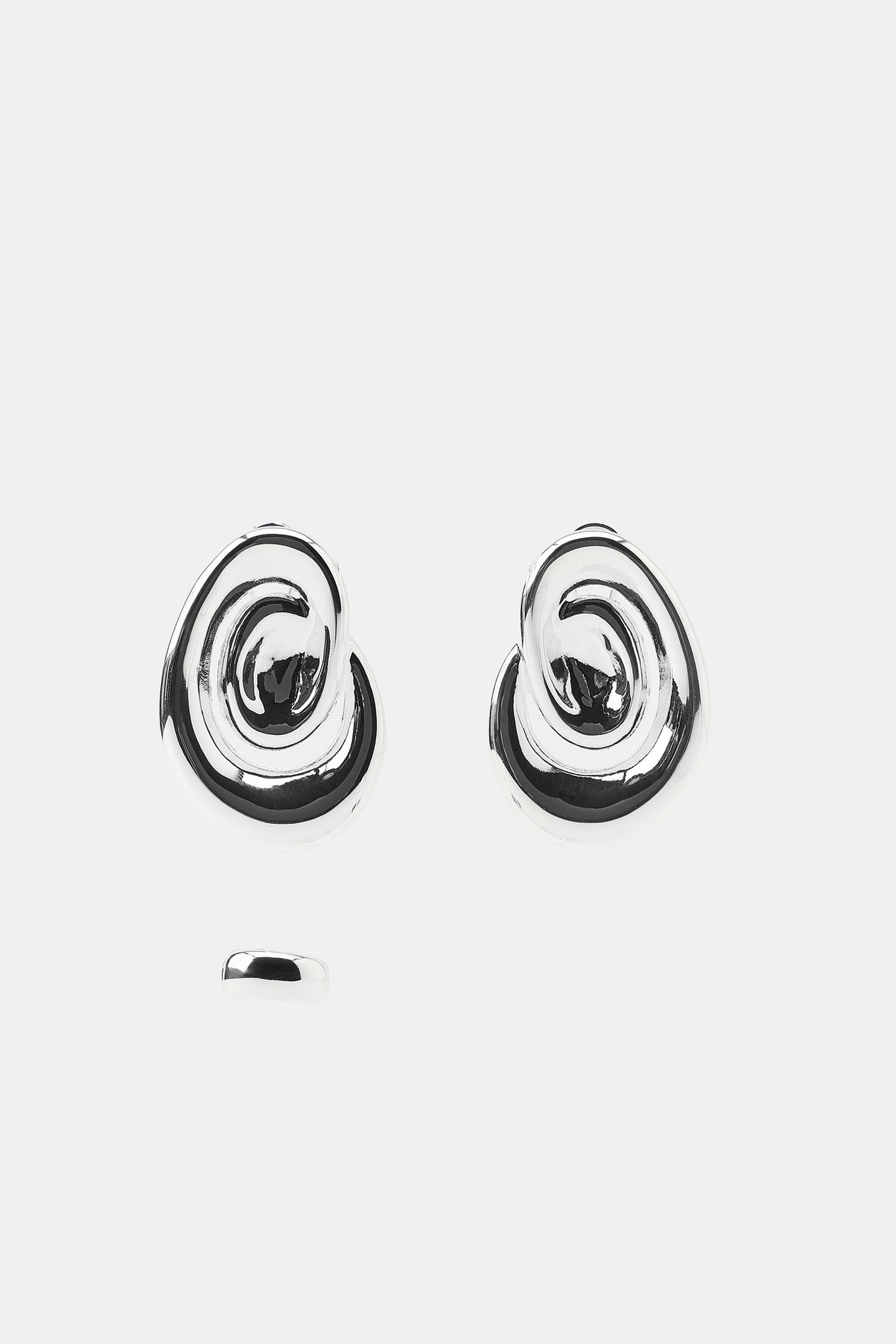Женские серьги Zara Oval and Earcuff Set, цвет: Серебряный — фото 2