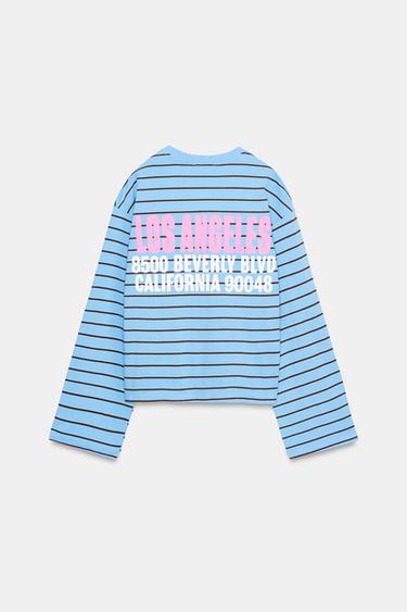 STRIPED T-SHIRT WITH SLOGAN - Blue by Zara - Image 6