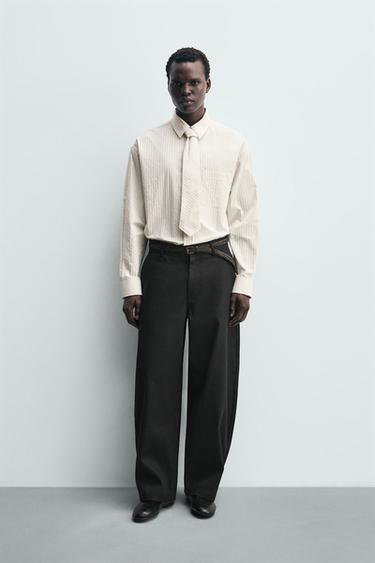 STRIPED SHIRT WITH CONTRAST TIE - Ecru by Zara - Image 0