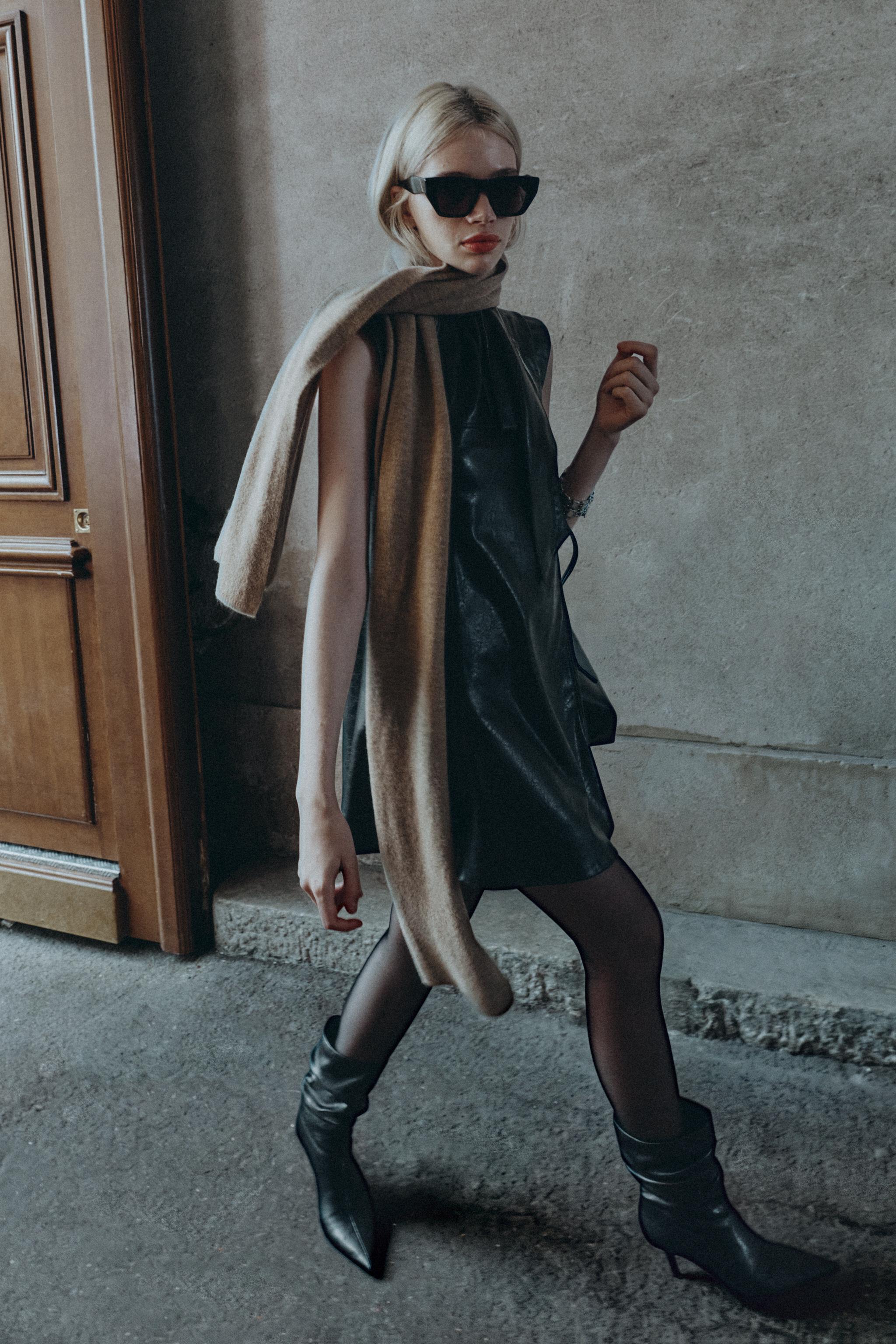 FAUX LEATHER MINI DRESS