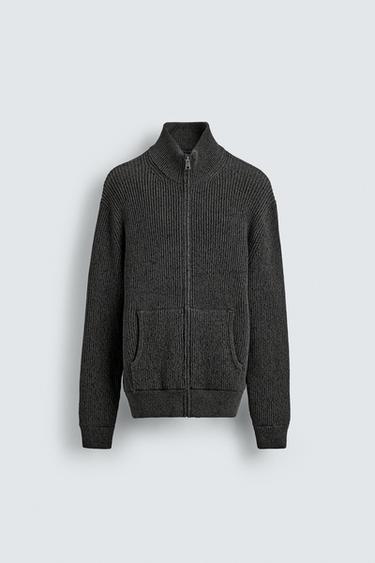 TWISTED YARN JACKET WITH ZIP - Brown / Taupe by Zara