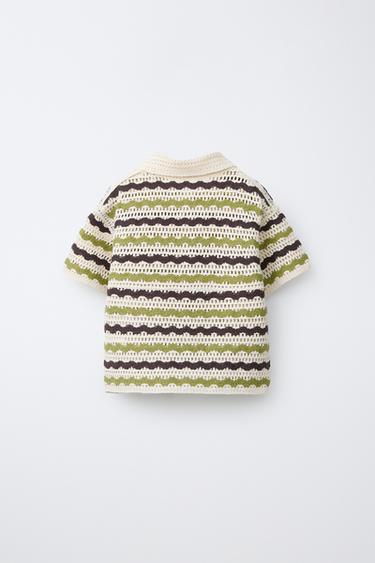 CHEMISE EN MAILLE CROCHET ZIGZAG - Écru / Vert de Zara - Image 1