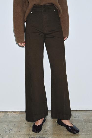 JEANS ZW COLLECTION TAILORED WIDE LEG TIRO ALTO - Chocolate de Zara