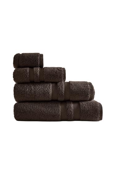 Zaras EXTRA MJUK BADHANDDUK MED DUBBEL BÅRD - Mörkbrun