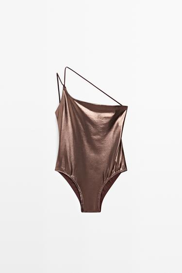 Zara Swimsuit with asymmetric strap - Brown - Image 0